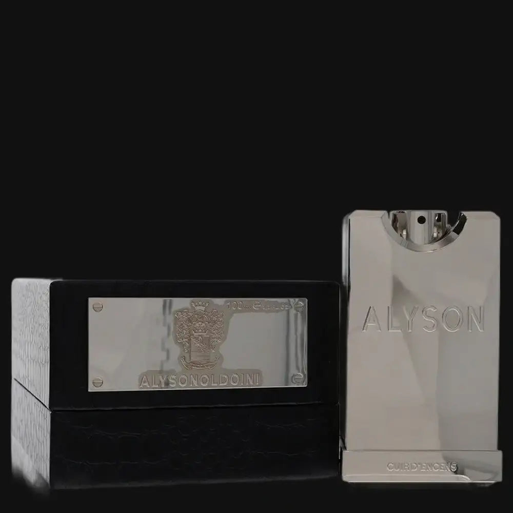 Men's cologne set with Cuir D'encens box and Alyson bottle, gold accents