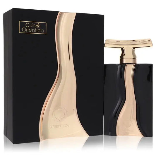 Women’s perfume bottle set with gold cap and black box, dark glass bottle