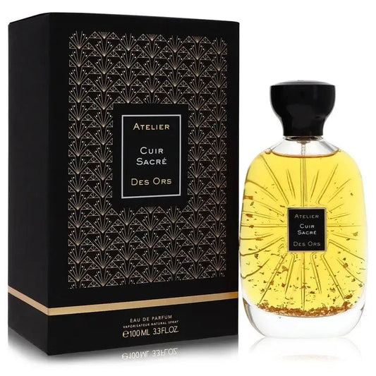 Unisex eau de parfum set: yellow bottle with label, black cap, matching box