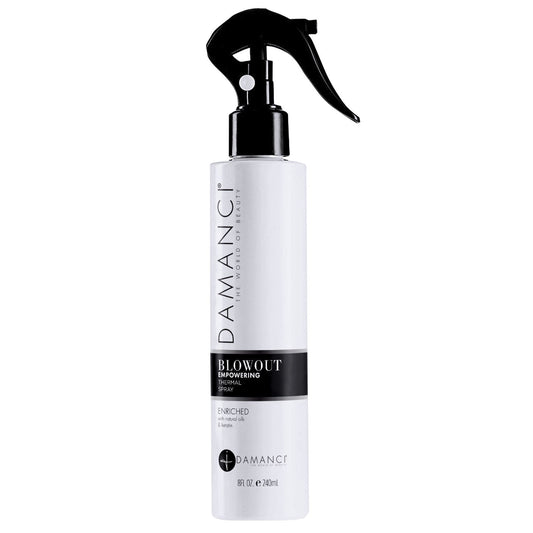 DAMANCI blowout spray bottle with black trigger sprayer, white body and label
