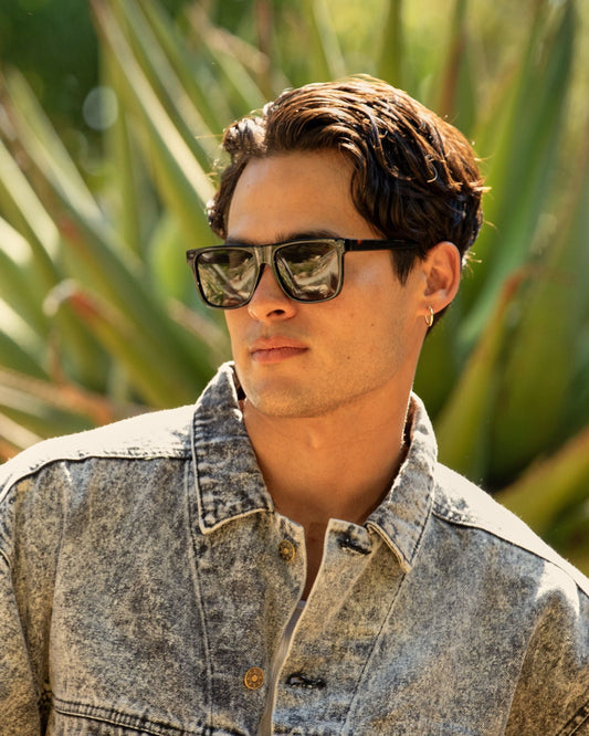 DIEGO polarized sunglasses on man, black frames with dark lenses