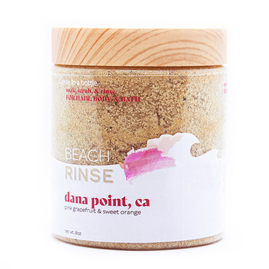 Beach rinse jar with wood lid; pink grapefruit & sweet orange, Dana Point CA label