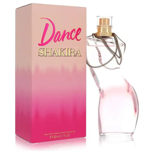 Women's angled perfume bottle with gold cap and chain, with Dance Shakira box