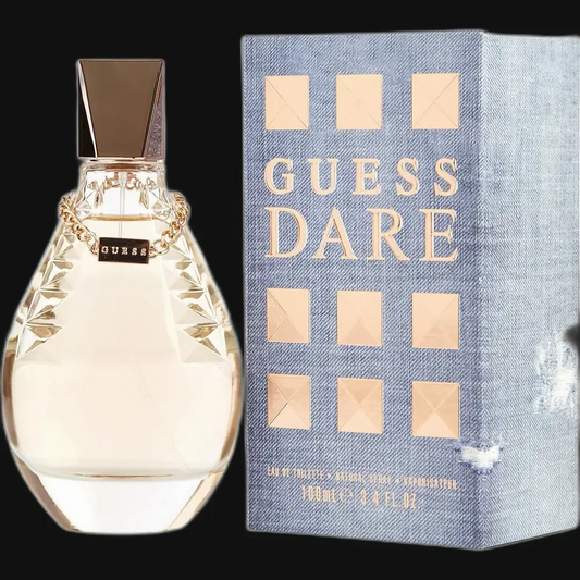 Women's Dare by Guess perfume bottle and denim-texture gift box