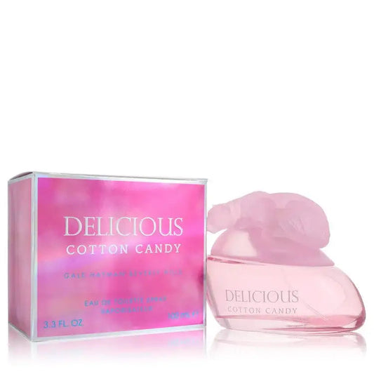 Women’s pink perfume bottle and translucent box packaging, Delicious Cotton Candy by Gale Hayman