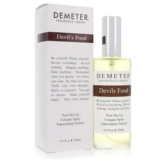 Demeter Devil's Food perfume bottle beside fragrance library box, 120 mL