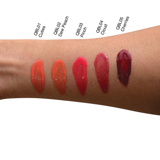 Liquid blush swatches on skin showing multiple red and peach shades