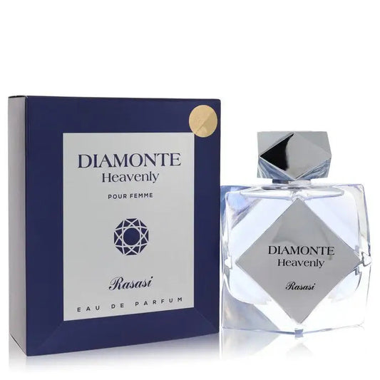 Women's Eau de Parfum set with Diamonte Heavenly bottle, faceted glass, and box