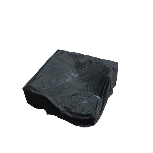 Outdoor furniture cover, dark gray/black, folded on light background with creased finish.