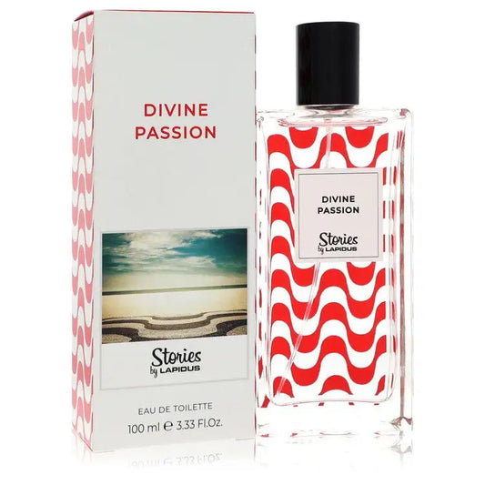 Women's eau de toilette bottle with black cap, red swirled label, boxed, 100 ml