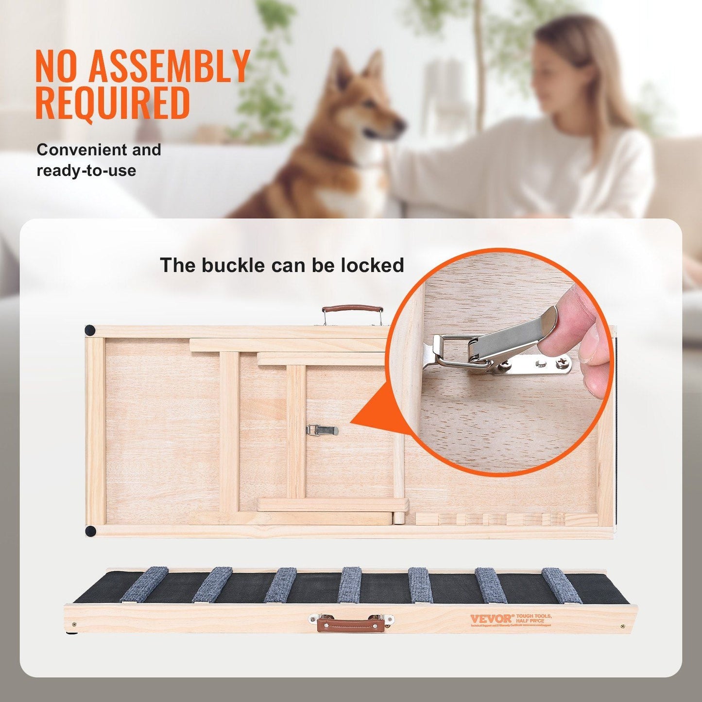Dog Ramp, Folding Pet Ramp for Bed, Adjustable Dog Ramp for Small, Large, Old Dogs & Cats, Wooden Pet Ramp with 39.3" Long Ramp, Adjustable from 15" to 22", Suitable for Couch, Sofa, Car - Renee Lane Company