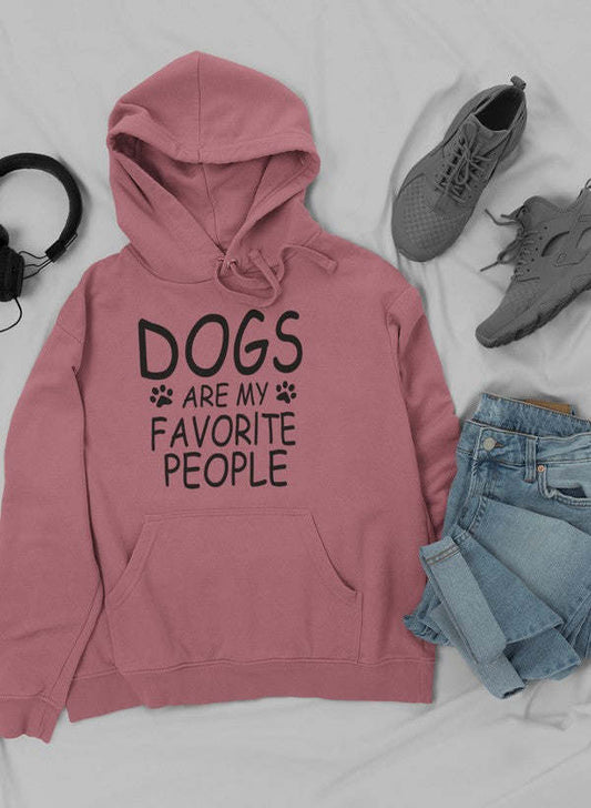Mauve hoodie with 'DOGS ARE MY FAVORITE PEOPLE' front print and kangaroo pocket