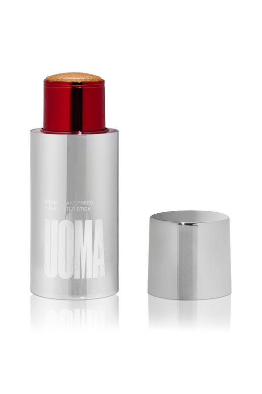 Highlighter stick in silver tube with red cap and round base