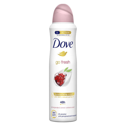 Go Fresh antiperspirant deodorant can with Dove logo, white body and pink cap