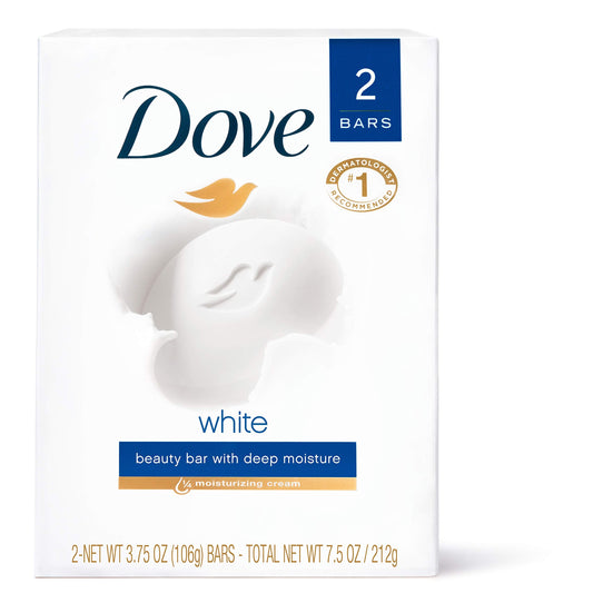 Dove white beauty bar soap, 2-pack box with moisturizing cream label