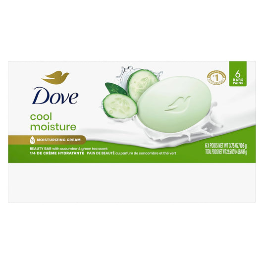 Dove Beauty Bar Soap Cool Moisture Cucumber & Green Tea Scent, 6 Bars for Refreshed Skin, Leaves Skin Refreshed 3.75 oz - Renee Lane Company
