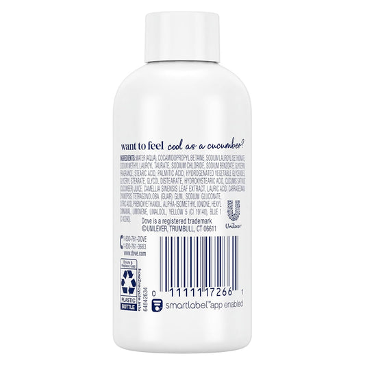 Dove refresh body wash bottle back label with barcode and text