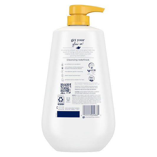 Dove body wash pump bottle, white with gold dispenser pump and back label