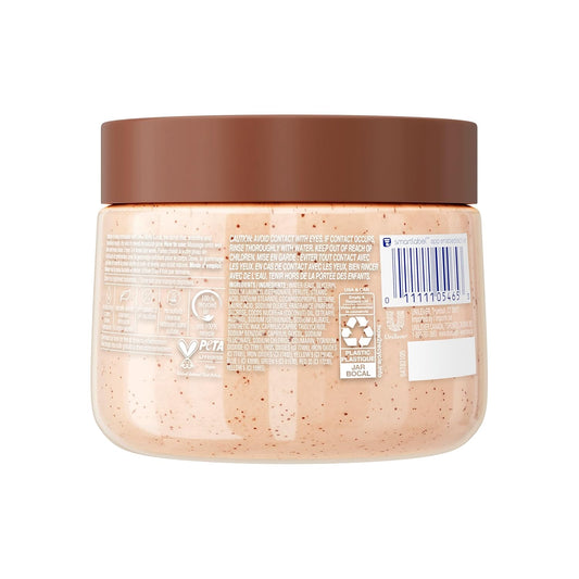Body scrub jar back label view, Dove body scrub