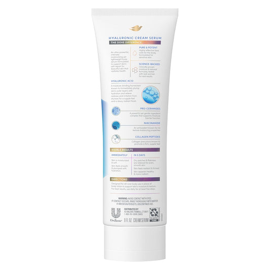 Hyaluronic hydration cream serum tube with back label text, white container