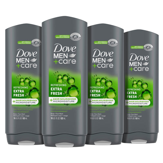 Dove Men+Care extra fresh body wash bottles, gray with green accents (4-pack)