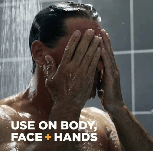 Lathered hands washing face and hands, body and face wash use