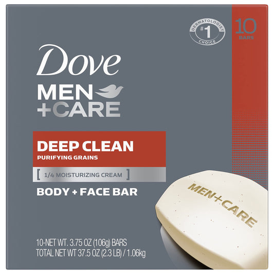 Dove Men+Care Deep Clean bar soap box showing front panel and cream bar