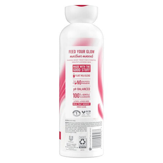 Dove body wash bottle with back label, barcode and product information panel