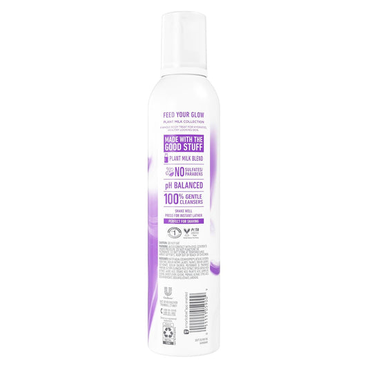 Dove whipped shower foam bottle back label with usage and ingredient details