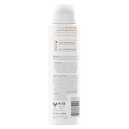 Alcohol-free whole body deodorant spray, white can back with ingredient panel