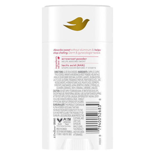 Aluminum-free deodorant stick, white container back with usage and ingredient info