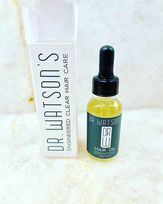Hair oil bottle with black dropper and box, yellow clear formula