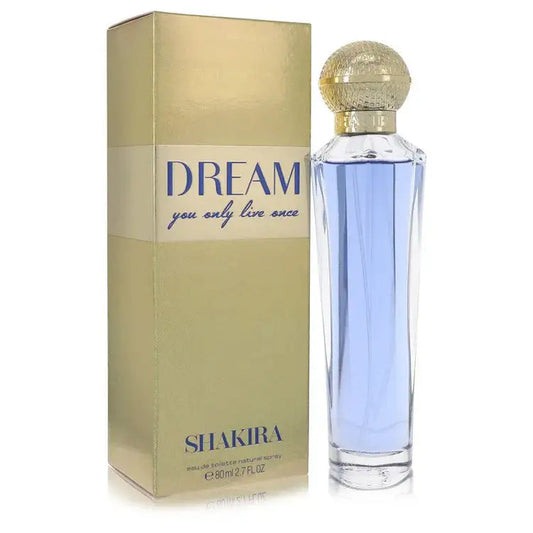 Women’s perfume bottle with gold cap shown with tall matching box