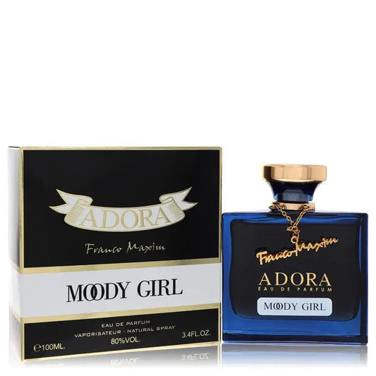 Women’s eau de parfum gift set with blue bottle, gold cap, and matching box