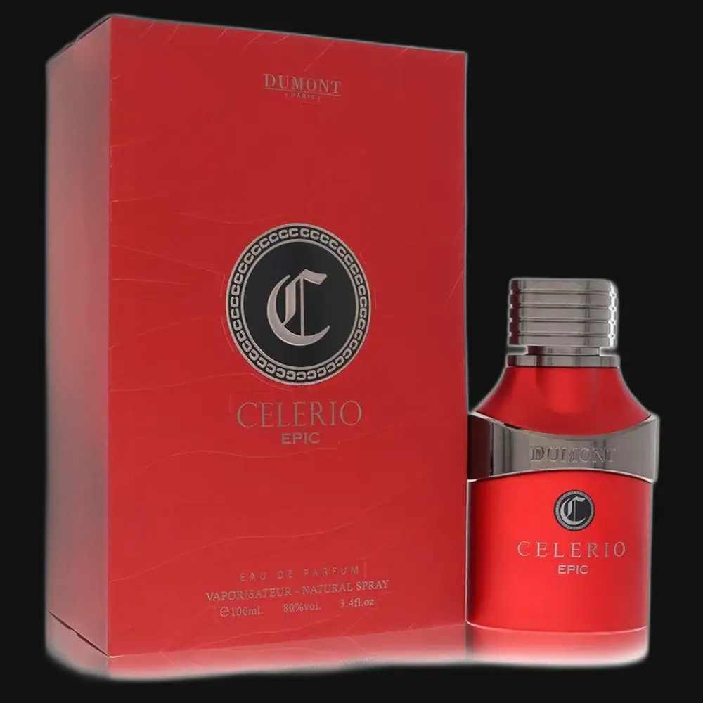 Unisex Celerio Epic perfume bottle and red gift box with silver cap