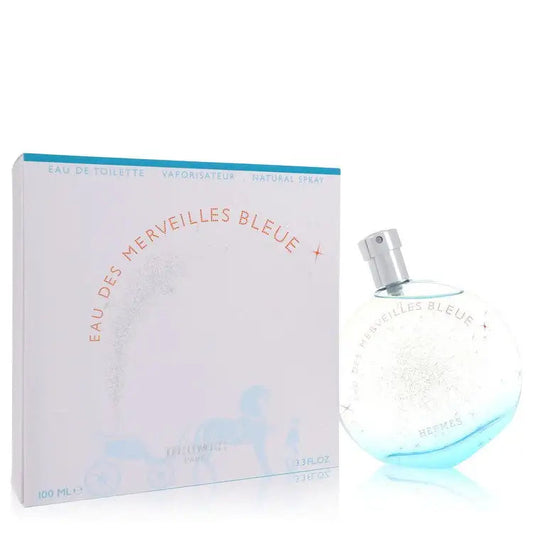 Women’s Eau de Toilette perfume set: clear spray bottle with light blue tint and box