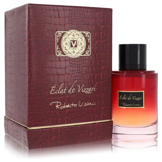 Women's perfume set with burgundy box and gold crest, plus red bottle with label