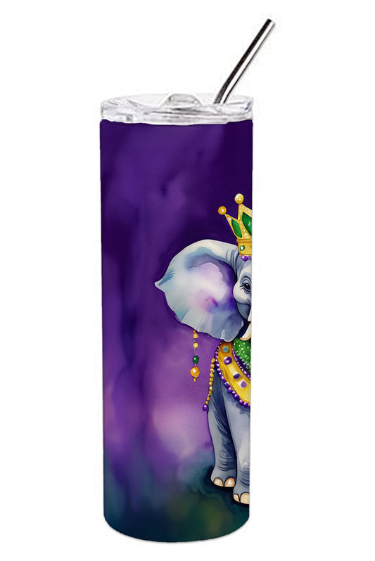 20 oz skinny tumbler with elephant graphic, clear lid, and black straw