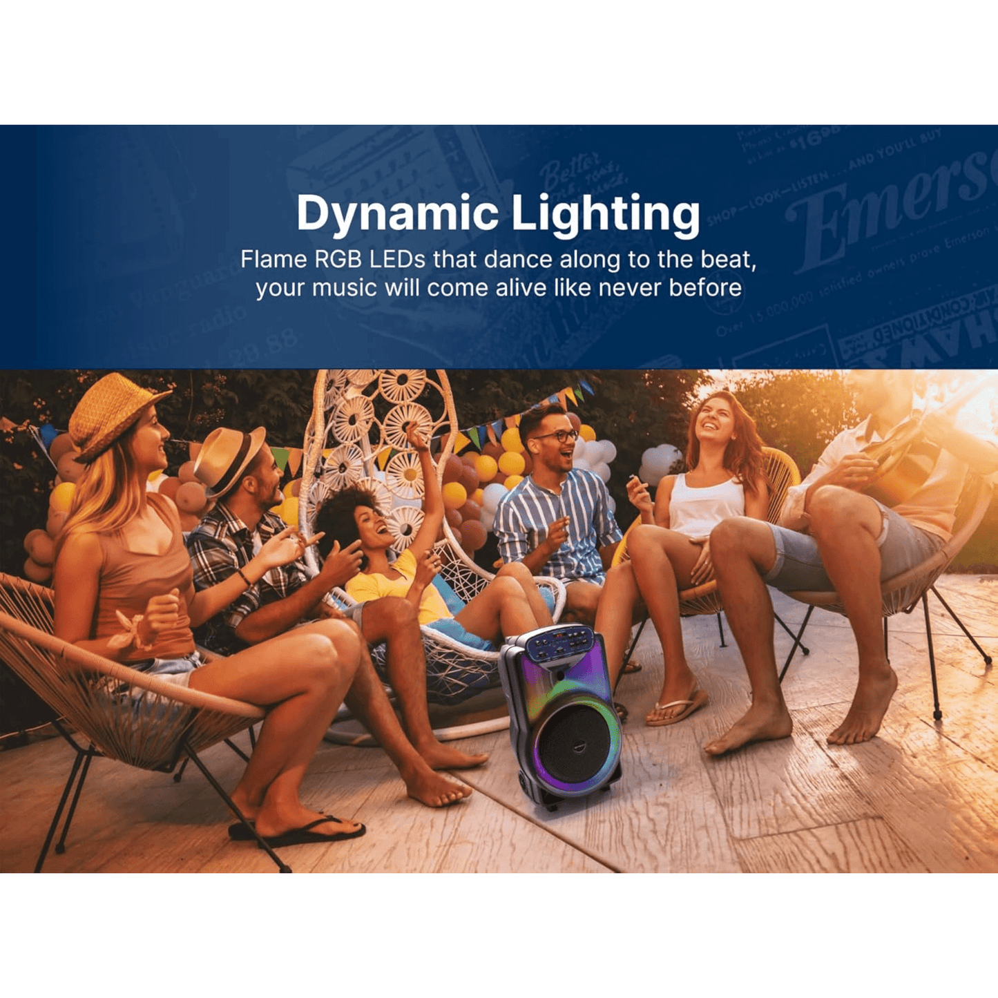 Emerson Portable Bluetooth 12" Party Speaker with Flame Lighting - Renee Lane Company