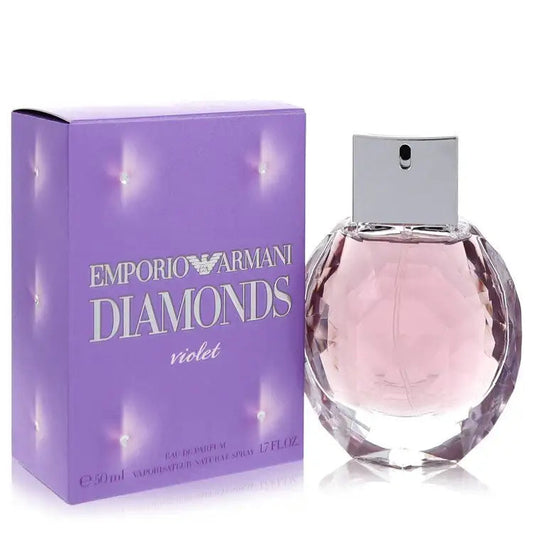 Faceted violet perfume bottle with Emporio Armani Diamonds violet box, purple packaging