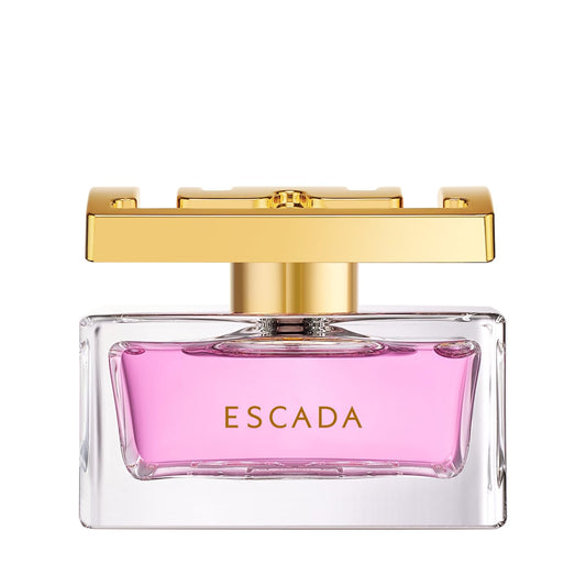 Escada Especially eau de parfum spray bottle, clear glass with pink center and gold lid