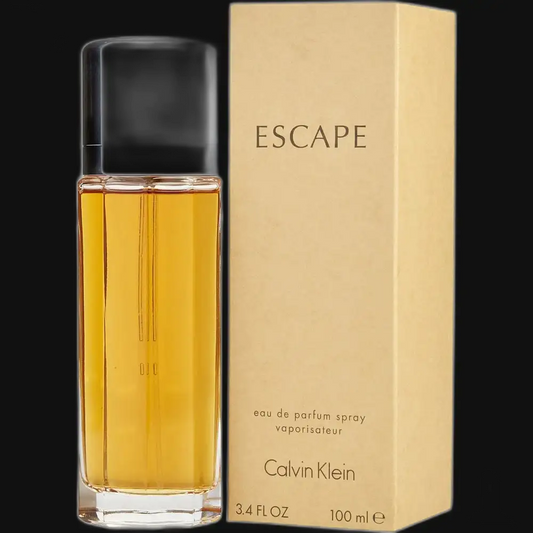 Eau de parfum spray bottle with amber liquid and box, 100 ml