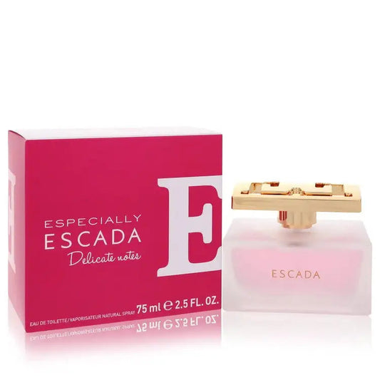 Women's eau de toilette box and bottle with pink glass and gold cap