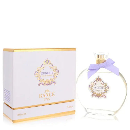 Eugenie by Rance women’s perfume gift set: box and round bottle with purple bow