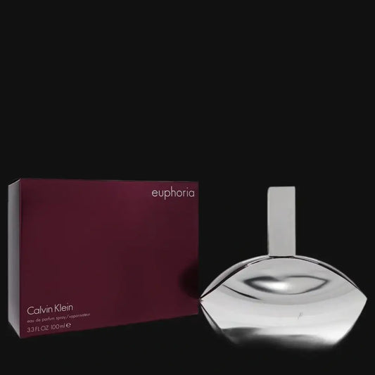 Euphoria women’s perfume: maroon box with silver-capped bottle