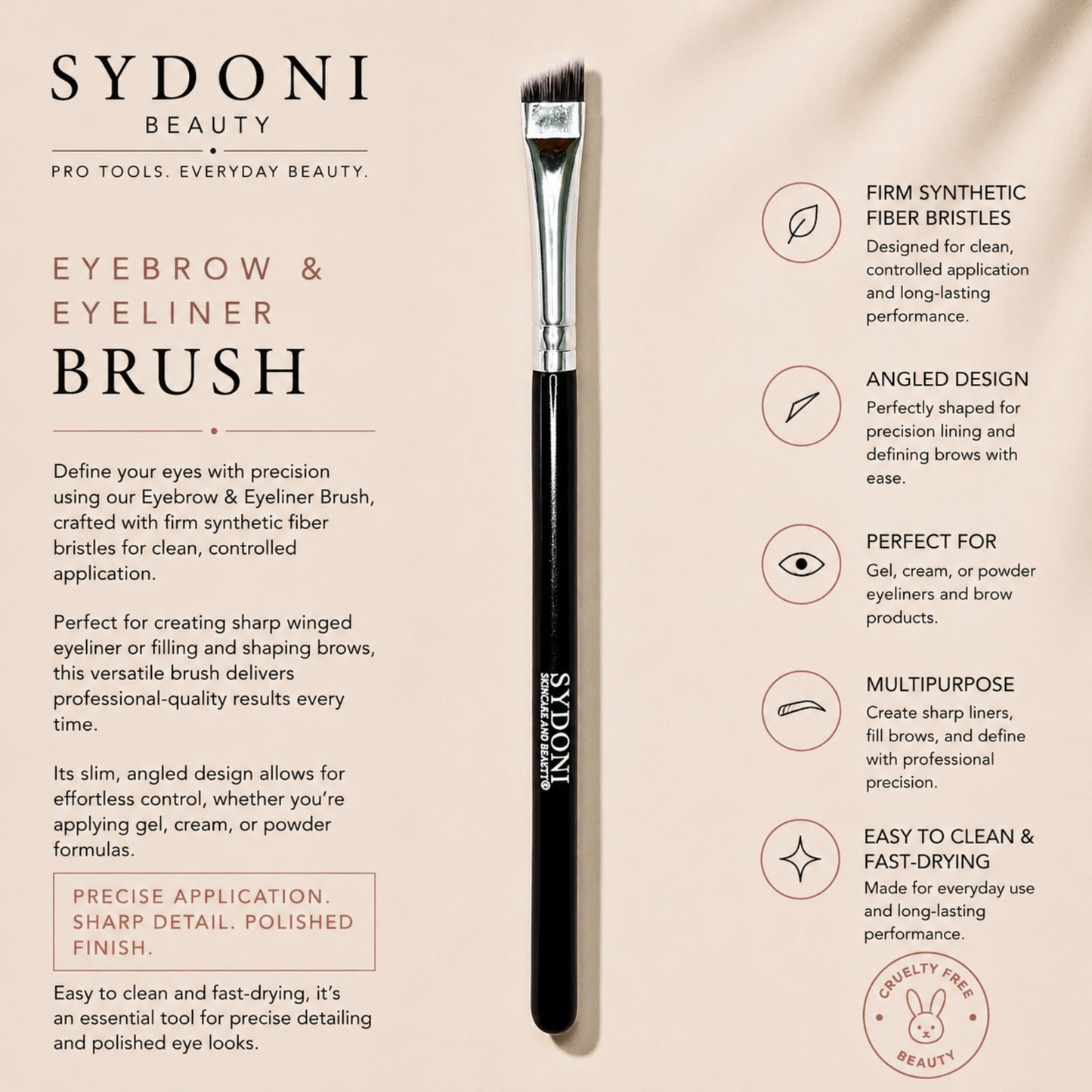 SYDONI EYEBROW & EYELINER BRUSH - Synthetic Fiber Bristles - Renee Lane Company