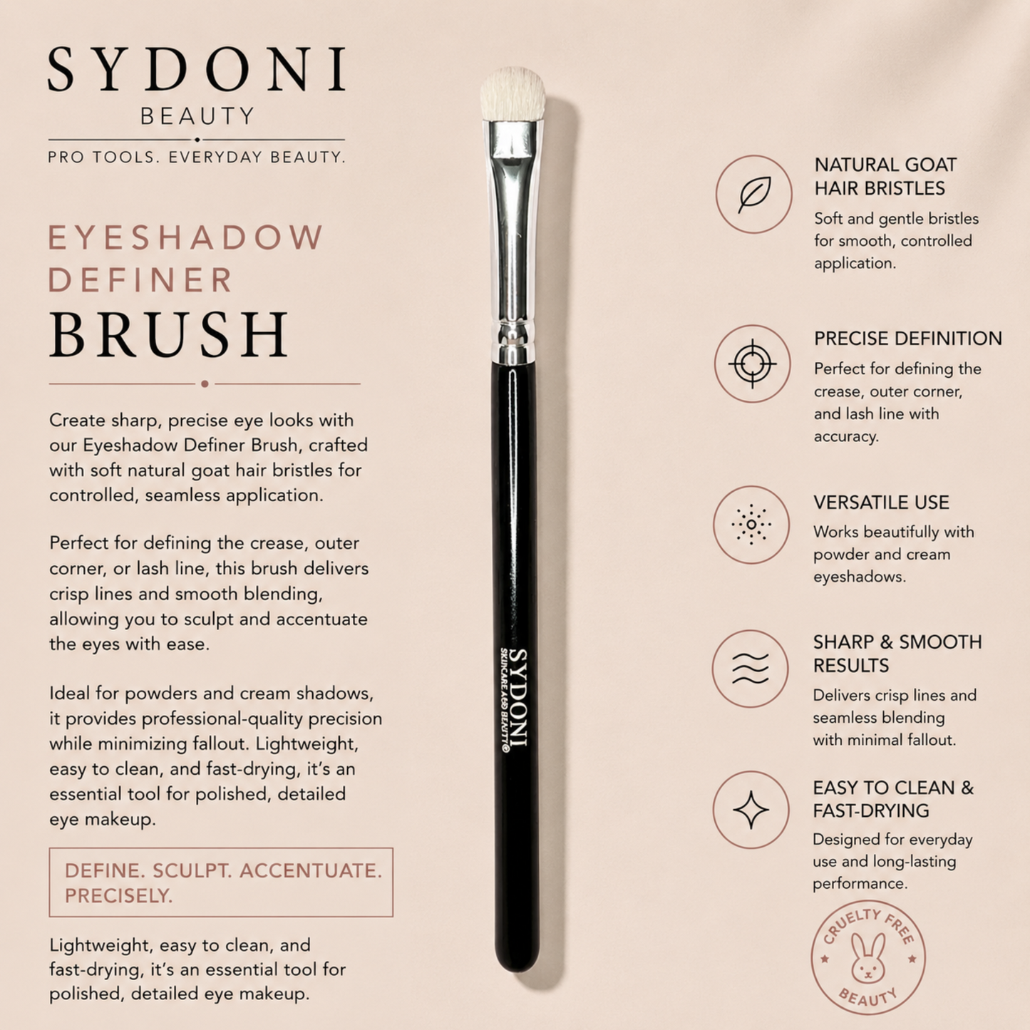 SYDONI EYESHADOW DEFINER BRUSH - Goat Hair Bristles - Renee Lane Company