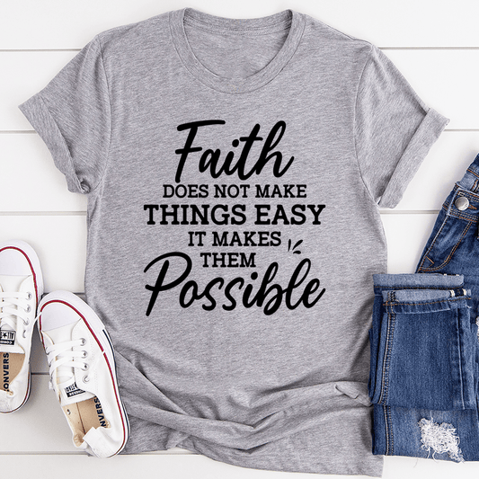 Athletic heather gray crew-neck T-shirt with large Faith slogan graphic