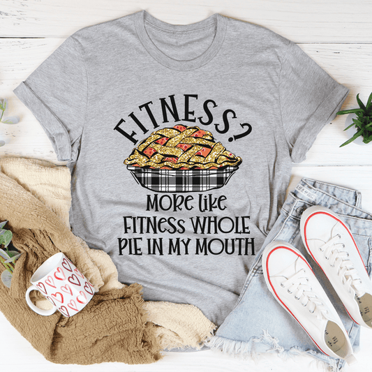 Gray athletic heather T-shirt with Fitness and pie slogan graphic, crew neck