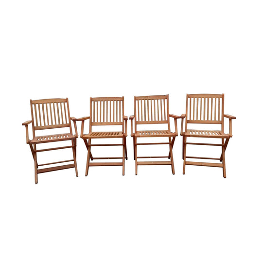 Teak foldable patio dining chair set of four, side-by-side front view